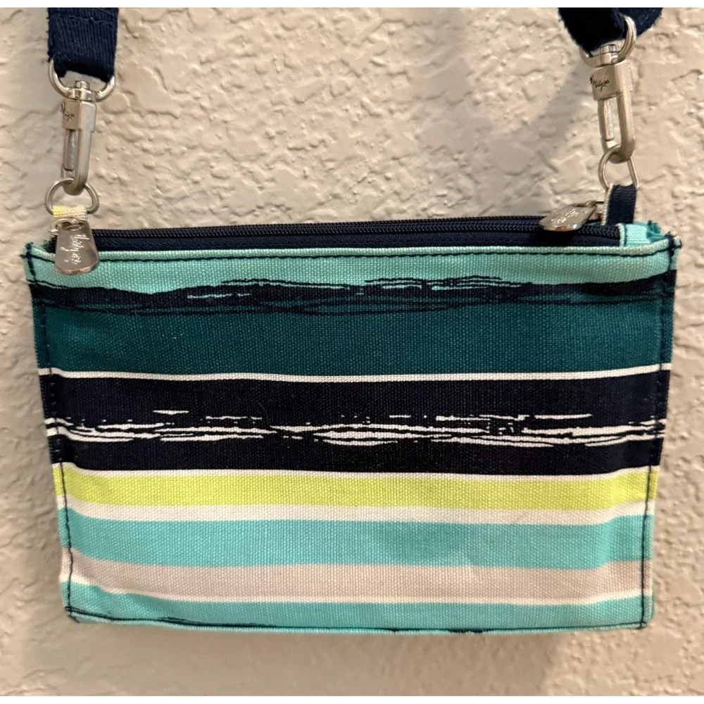 31 Thirty One Sea Stripe Green & Black Stripe Cross Town Crossbody Purse